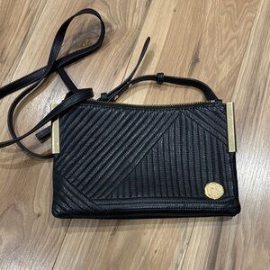 Vince Camuto Black Textured Crossbody Bag with Gold Accents